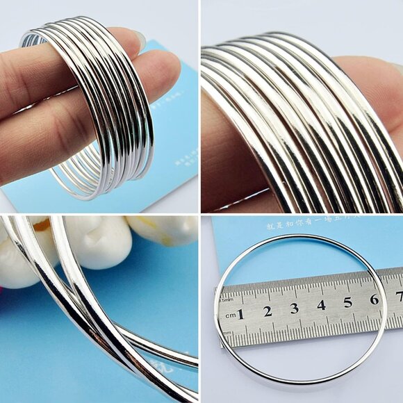 925 Sterling Silver Italian Handmade Bangle Set Rose Gold 2/3/4/5/6/7 - Picture 6 of 7